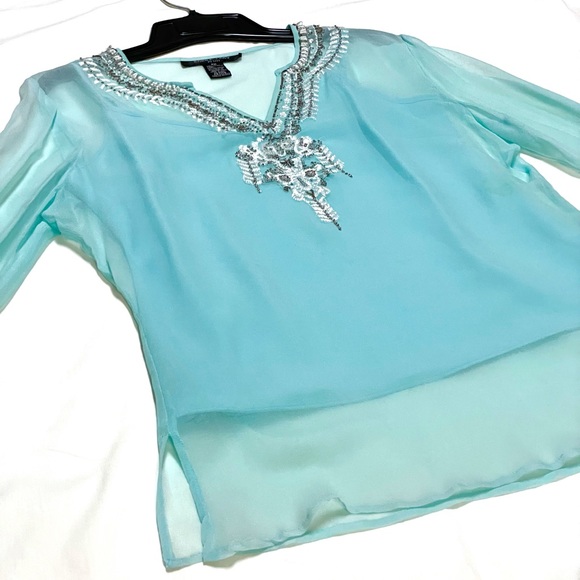 Embellished tunic & matching cami set. Color Aqua Sz PM - Picture 9 of 12